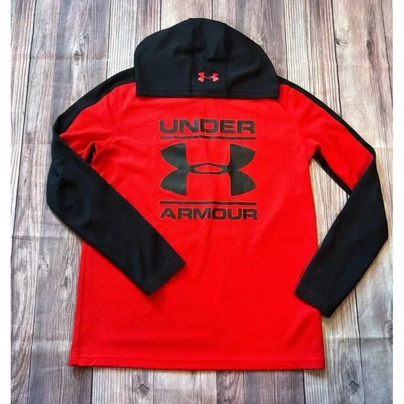 Under Armour Youth Hoodie YXL ColdGear Infrared Red Black Long Sleeve Pullover - Picture 2 of 9